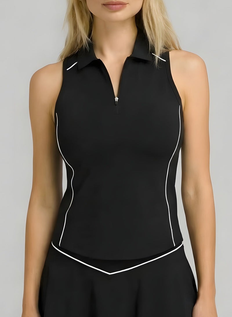 SVL Women's Padel & Tennis Top with Zipper – Black – SVL - Image 1